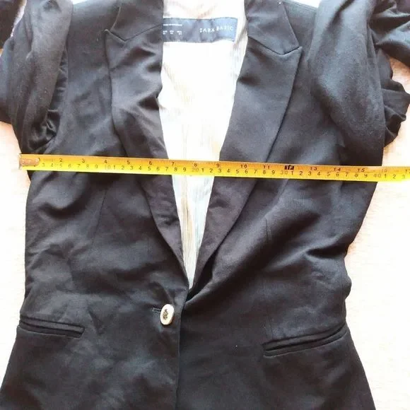 Zara Basic Soft Stretch Jersey 2 Pocket Blazer Black Size XS - Picture 5 of 10